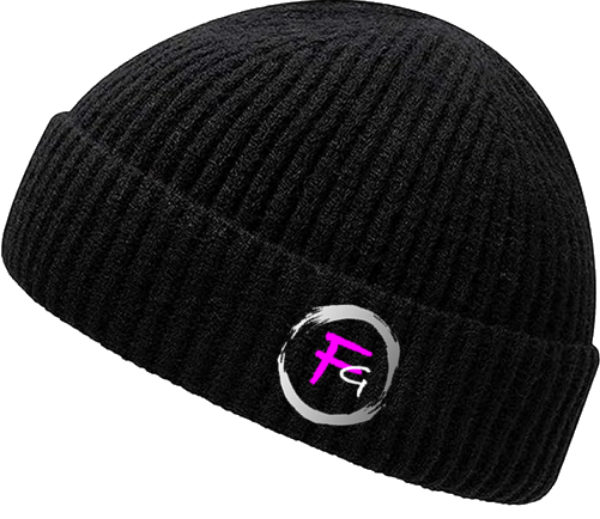 Black Short Beanie with Pink Fg